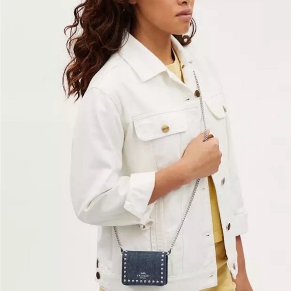 Coach Denim Mini Wallet On A Chain With Rivets - Picture 5 of 8